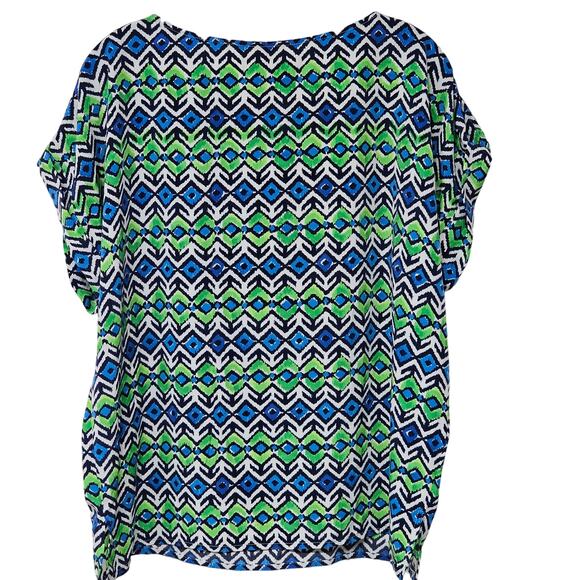 Ruby Rd. Ikat Tropical Semi Sheer Blouse Sz M Colorful Aztec - Picture 2 of 7